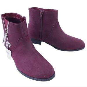 NEW Brash Girls Burgundy Boots Size 4 Ankle Booties Winter Boots Side Zip